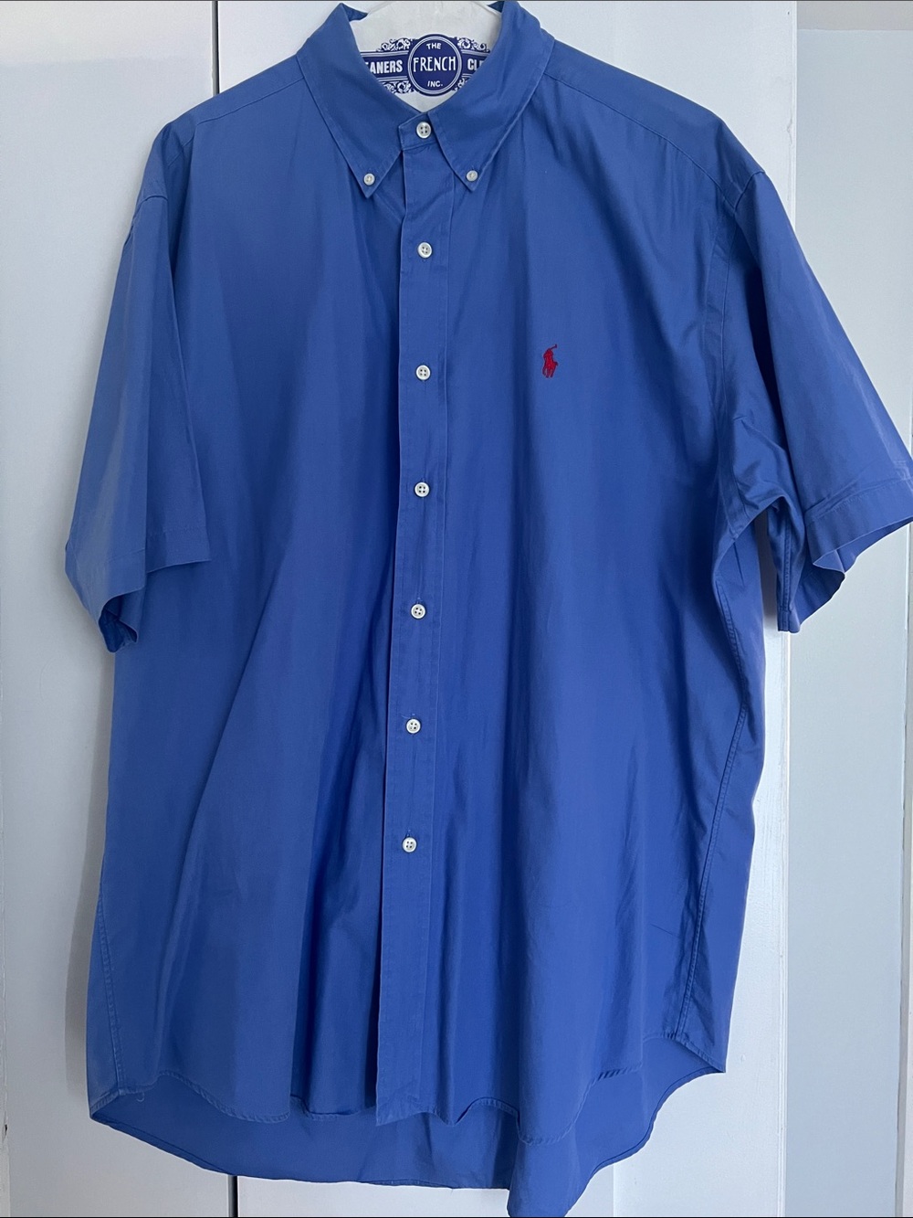 Ralph Lauren Royal Blue Short-Sleeve Button-Down Shirt with Red Pony